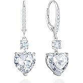 Vesitim Women's Heart Dangle Earrings Sterling Silver Solitaire Drop Earring Birthstone Leverback Jewelry Gift