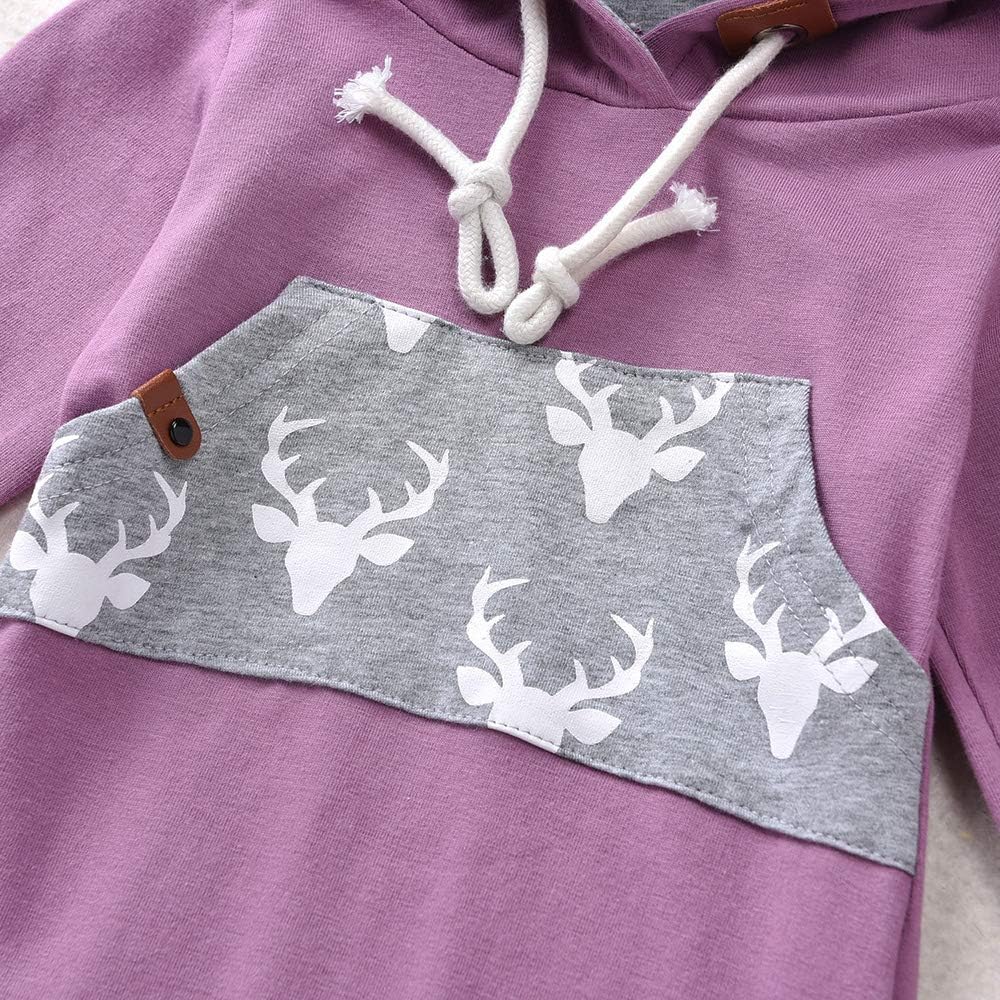 Newborn Baby Boy Girl Long Sleeve Deer Romper Pullover Hooded Tops Pants 2Pcs Sweatshirt Outfits Set: Clothing