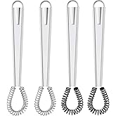 4 Pieces Egg Beater Stainless Steel Mini Spring Coil Whisk Silicone Whisk Hand Held Sauce Stirrer Blender Milk Frother Foamer Coffee Mixer