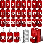 MorningRo 100 Pcs Aluminum Number Tags with Key Rings Number 1-100 Metal Key Tags for Identification Hotel Dormitory House Lockers(Red,Rectangular)