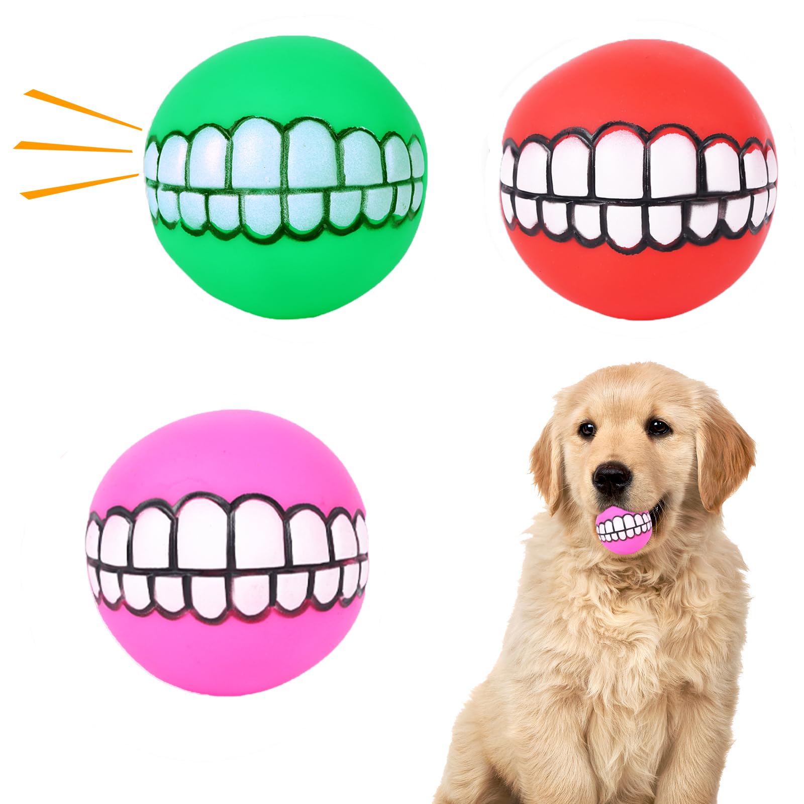 Gukasxi 3 Pcs Squeaky Dog Ball, Latex Rubber Dog Squeak Toys, 3.1'' Soft Bouncy Fetch Balls for Medium Small Pets Interactive Play, Teeth Cleaning Puppy Interactive Chew Durable Toy (Colored L2)