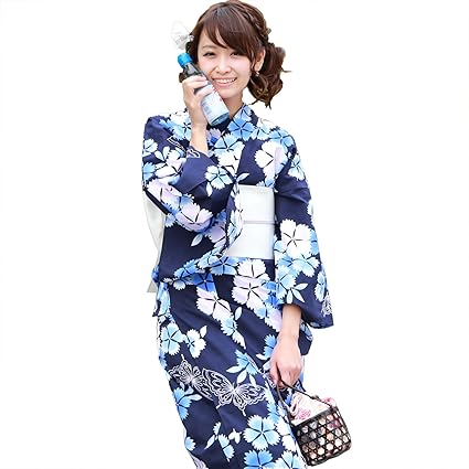 Amazon Co Jp 浴衣 女 セット 紺地に撫子と蝶 平帯タイプ なでしこ ときめき恋浴衣3点セット 家電 カメラ