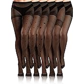 Fourluoo 6 Pairs Women Polka Dot Tights Fishnet Thigh High Stockings Dot Fishnets Leggings Mesh Pantyhose for Halloween