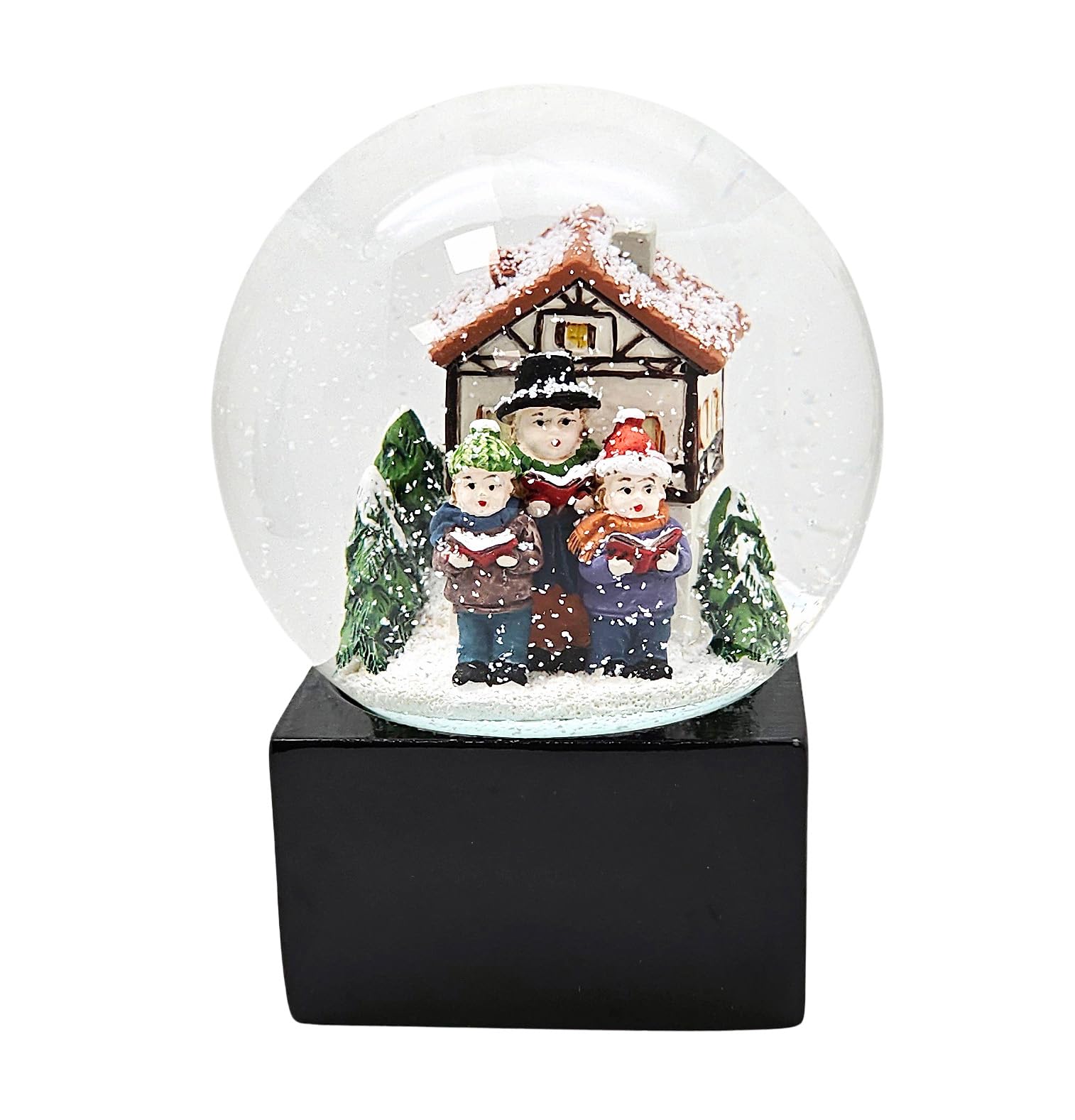 Pure-Line Snow Globe Nostalgia Christmas Singer in Front of Half-timbered House on Base Square Black | Shaking Ball | H: 12 cm W: 10 cm | 20124