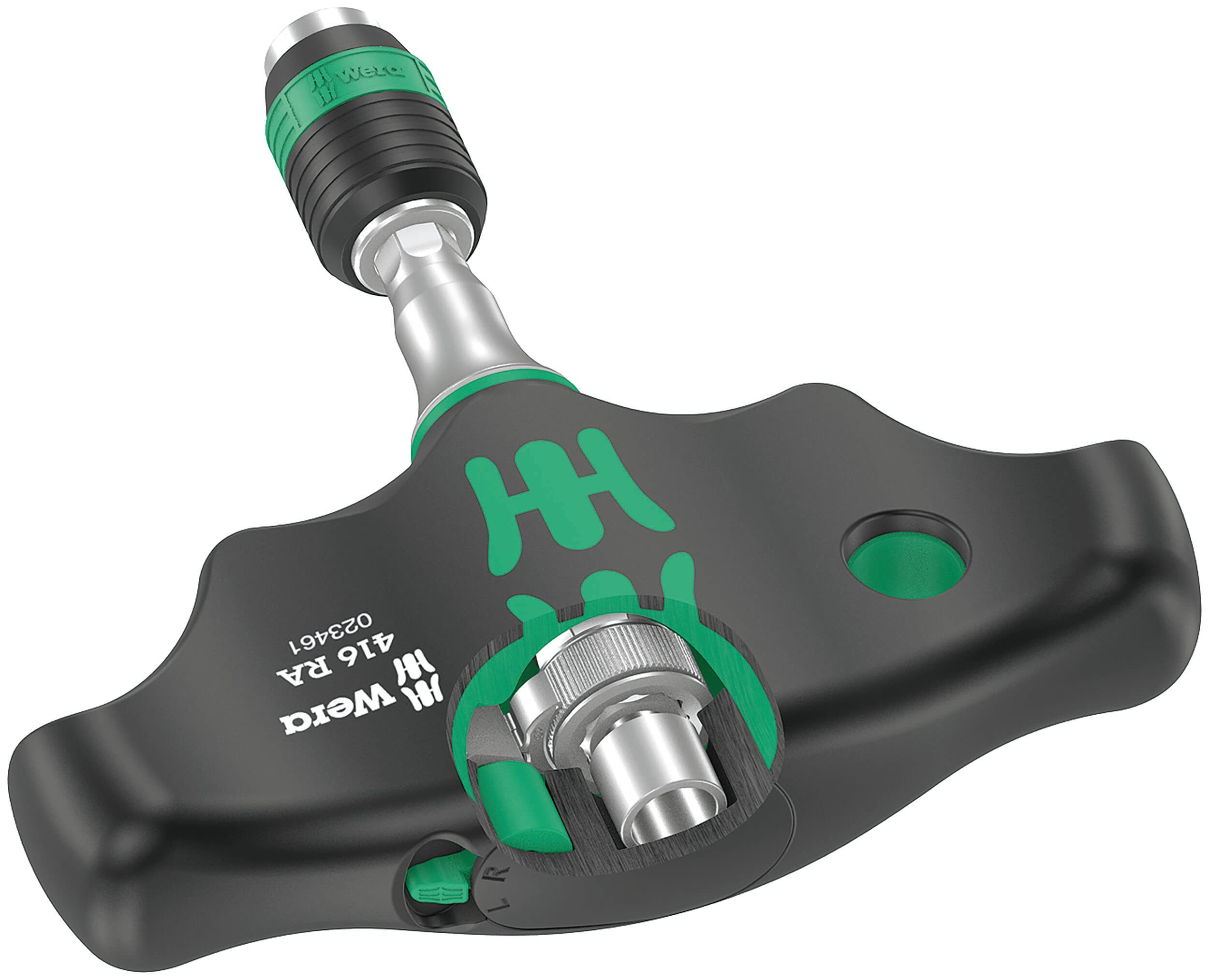 Wera 416 RA Quergriff Rapidaptor 0502461001, Black-Green, 1/4", 45 mm