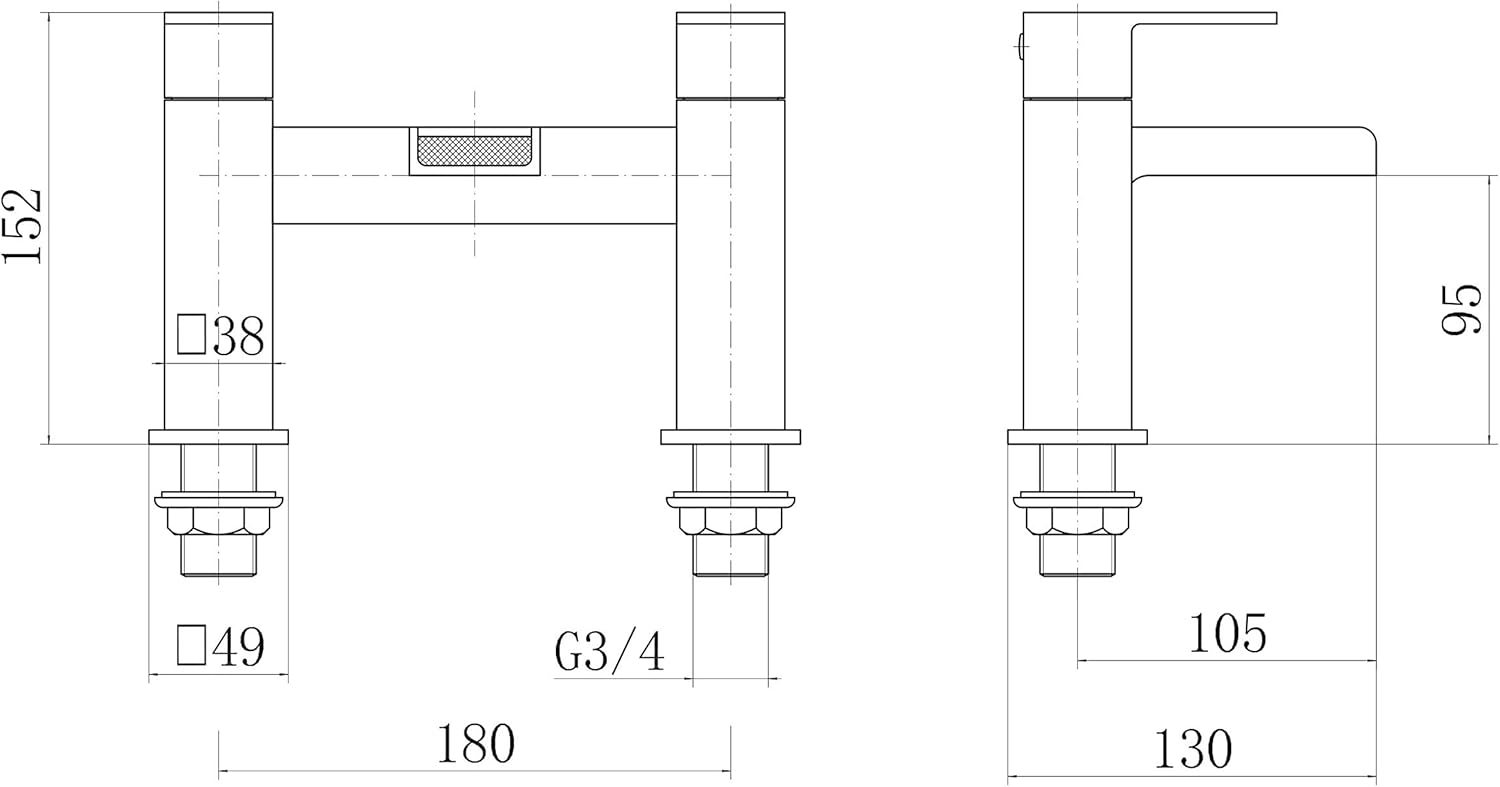 Veebath Double Square Waterfall Bath Filler Mixer Tap, Deck Mounted with Hot and Cold Indicators, Square Bathroom Taps Pair - Image 3