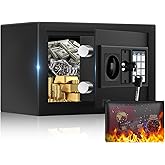 0.5 Cuft Mini Safe Box, Home Safe with Fireproof Waterproof Bag, Anti-Theft Digital Security Lock Box with Smart Alert System