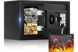 0.5 Cuft Mini Safe Box, Home Safe with Fireproof Waterproof Bag, Anti-Theft Digital Security Lock Box with Smart Alert System