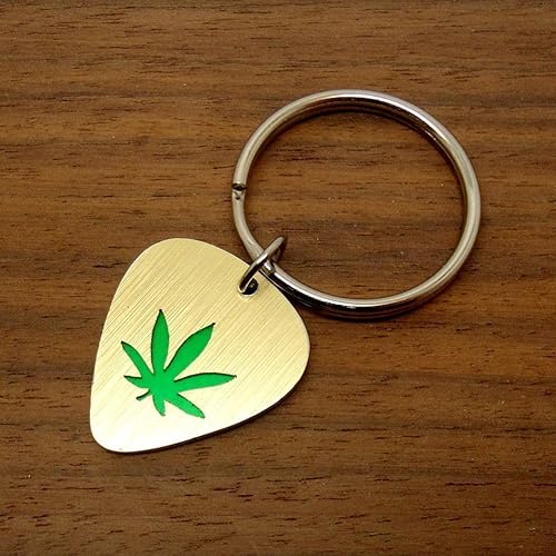 Amazon Com Marijuana Leaf Key Ring Or Necklace Made From Guitar Picks Handmade