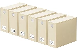 SpaceAid 6 Pack Bed Sheet Organizers and Storage, Foldable Sheet Organizer with Window for Linen Closet, Set Folder Keeper for Queen & King Size Bedding Storage (Beige)