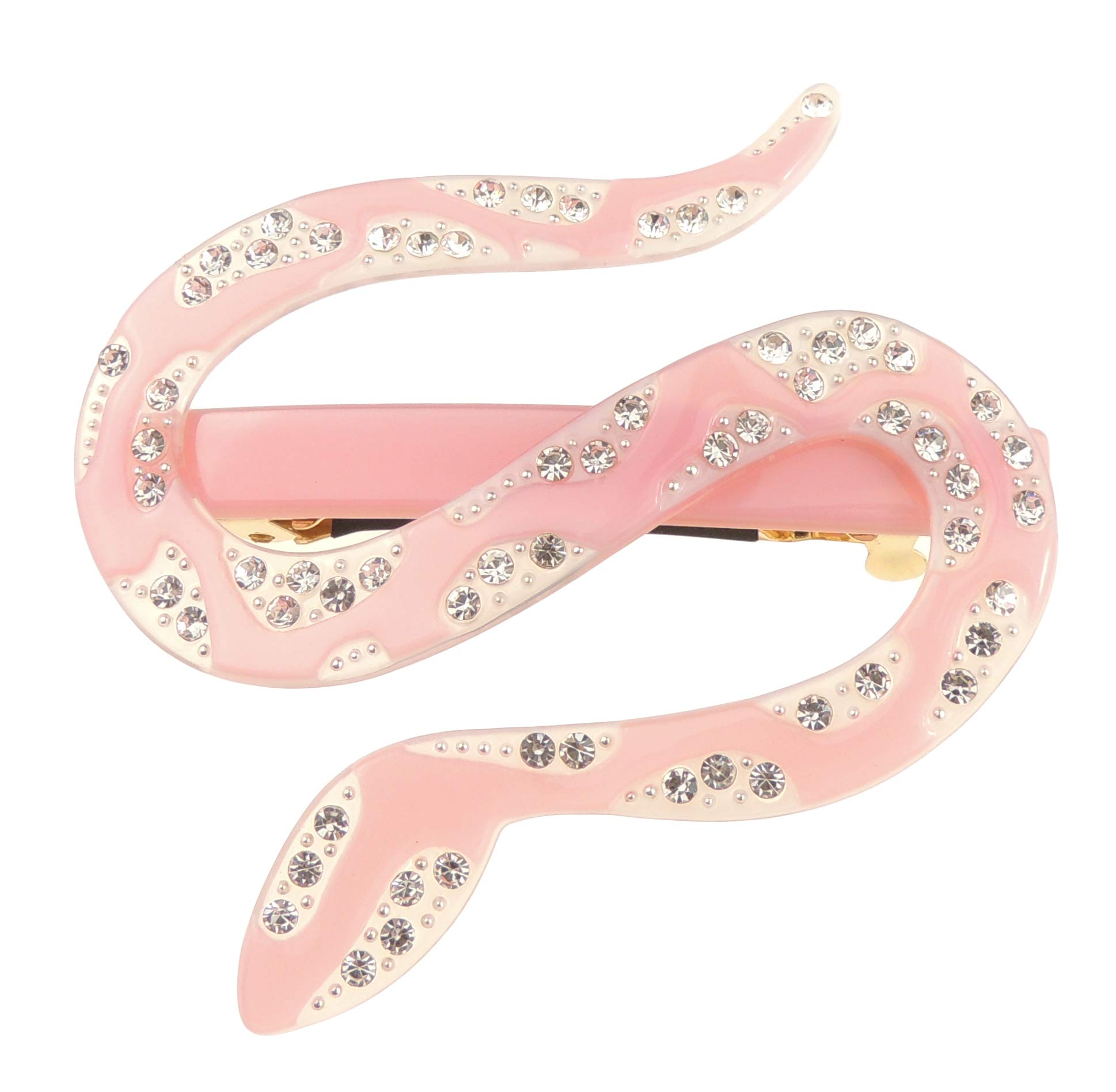 Womens Girls Crystal Rhinestone Diamante Wedding Birthday Party Evening School Ponytail Fine Medium Hair Accessories Occasion Barrette Hairpin Grip French Spring Clip Small Gothic Snake Reptile (Pink)