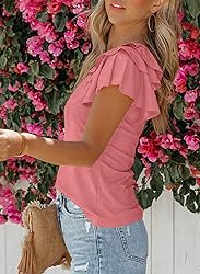 SHEWIN Womens Shirts Summer Ruffle Sleeve V Neck