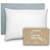 Comfy Cubs Toddler Pillow with Muslin Pillowcase, 13 x 18 in - Travel and Sleep Support for Kids - Lightweight, Breathable Microfiber Fill - Soft and Cozy Small Pillow for Toddlers - Pacific Blue