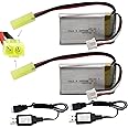 Blomiky 2 Pack 7.4V 850mAh 6.29Wh Li-PO Rechargeable Battery with Mini Tamiya Plug fit for 1/18 Scale 9310YL 9310 9301E 9302E 9303E 9034E 9305E RC Car Truck 9300 850 2