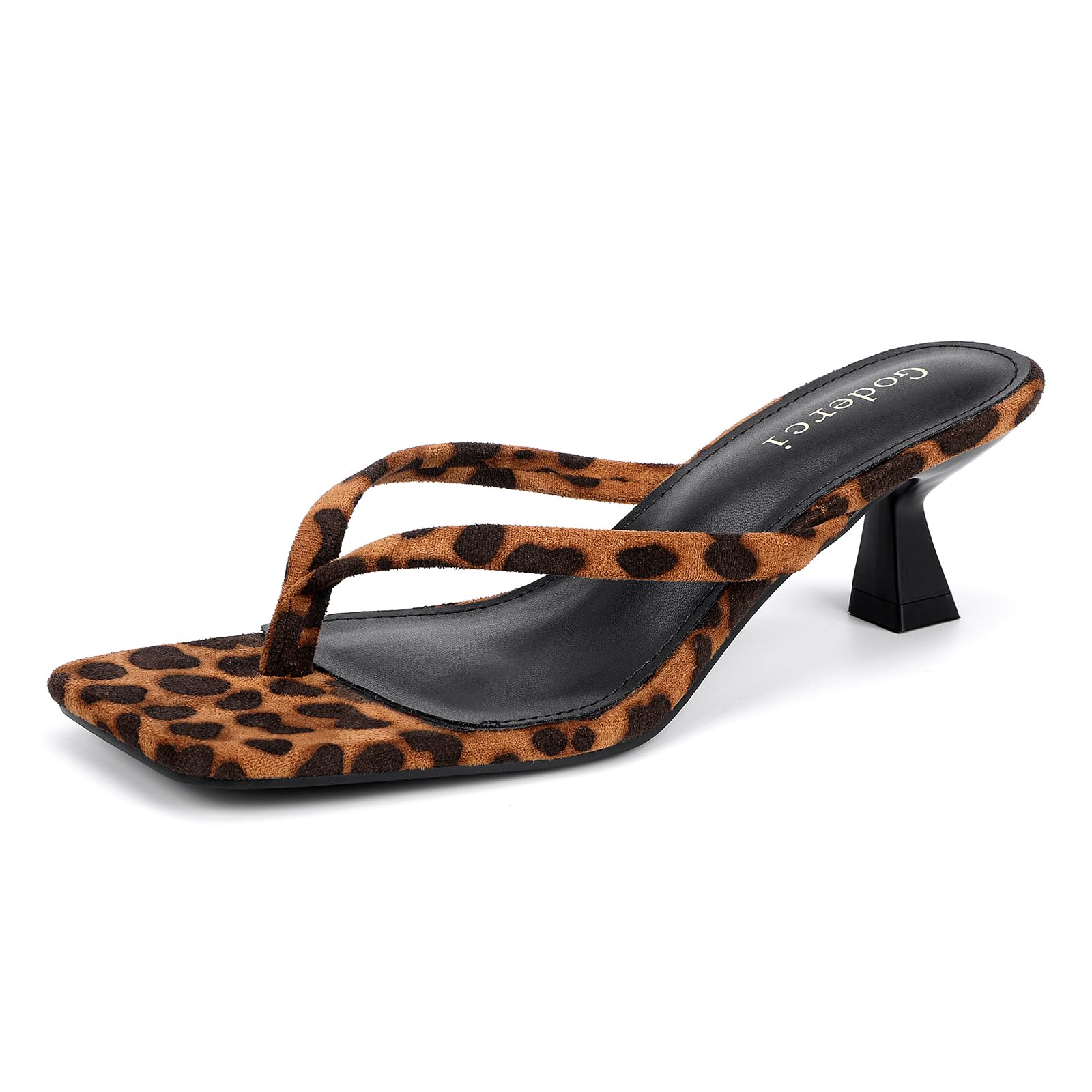 Photo 1 of Goderci Kitten Flip Flop Thong Low Heels for Women Square Open Toe Slip On Heeled Sandals(9,Leopard)