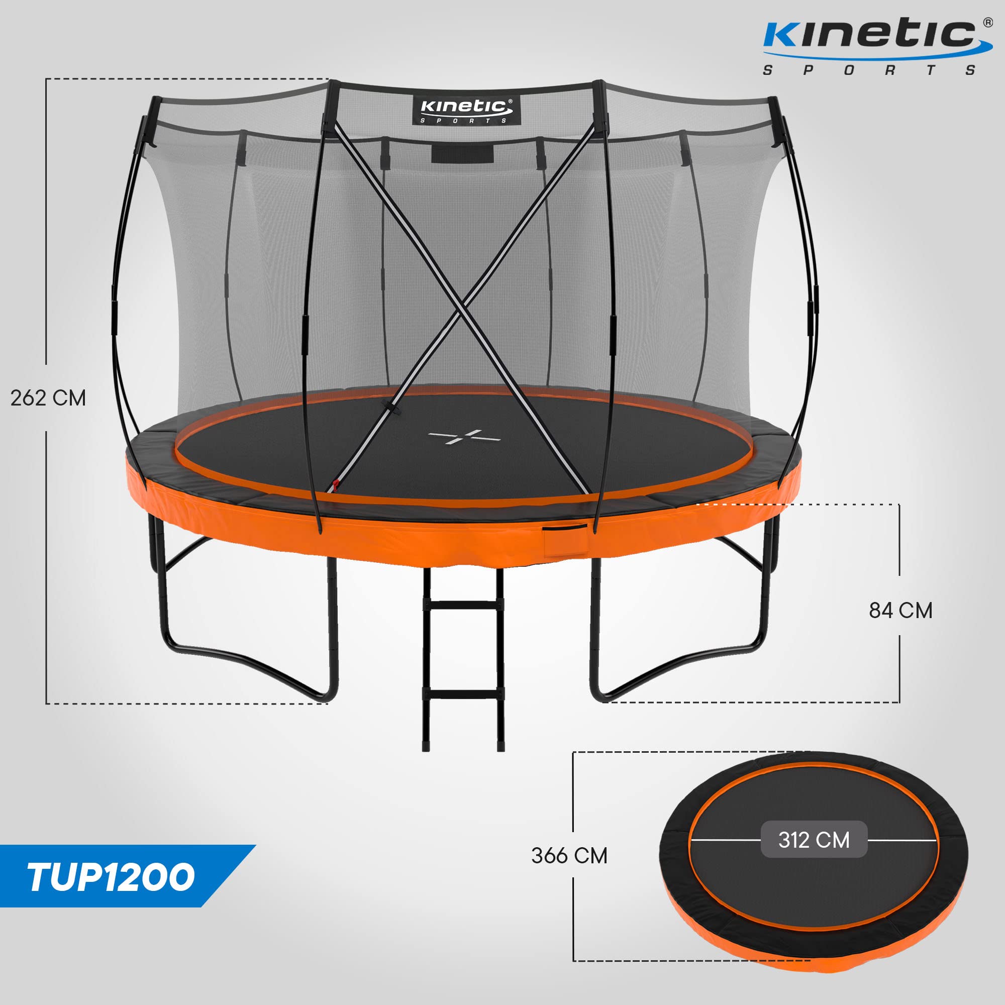 KINETIC SPORTS Trampolin Outdoor 'Ultimate Pro' Ø 244/305/366/427 cm – Kindertrampolin mit Leiter, Fieberglas-Netz, Gartentrampolin im Kürbis-Design, bis zu 160 kg, Schwarz 7