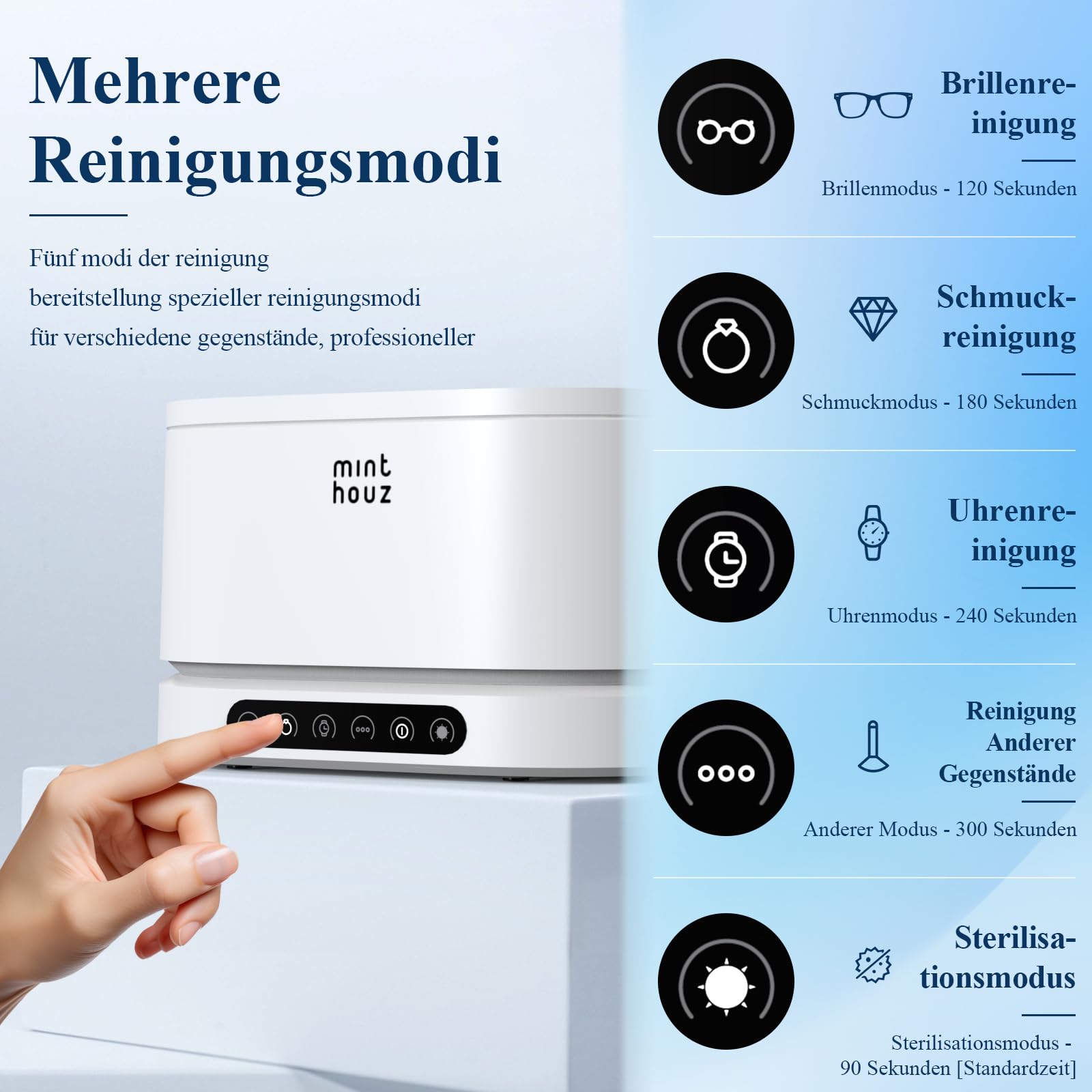 Minthouz Ultraschallreinigungsgerät - 48 kHz Ultrasonic Cleaner 500ml Digital Ultraschallreiniger mit 5 Modi zur Reinigung von Schmuck Uhren Brillen und Zahnprothesen – für den Hausgebrauch 3