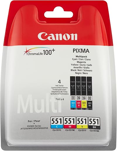 Canon CLI-551 Ink Cartridge Pack 4 Black Cyan Magenta Yellow Original