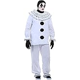 Men's Plus Size Vintage Pierrot Clown Costume - Cotton Shirt, Pants, and Hood