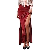 AGECODE Women's Sexy Ruched Maxi Skirt Side High Slit Elastic Waist Bodycon Long Skirts Trendy