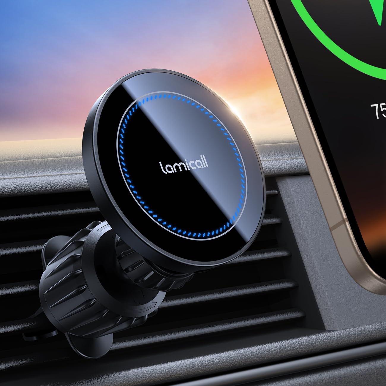 Lamicall for Magsafe Car Mount Charger - [15W Top Charging] Magnetic Wireless Car Charger with 20x N52 Magnets, Hands Free Air Vent Phone Holder Cradle for iPhone 17 16 15 14 13 12 Series - Black