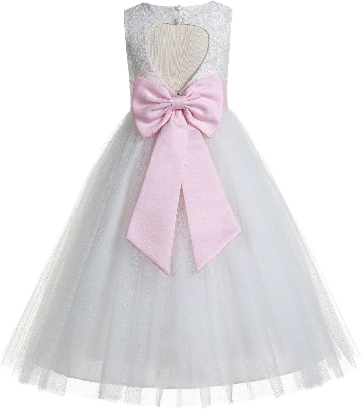 ekidsbridal Floral Lace Heart Cutout White Flower Girl Dresses Lace Back Dress First Communion Dress Baptism Dresses