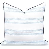 Hofdeco Premium Coastal Hampton Patio Indoor Outdoor Throw Pillow Cover Only, 22"x22" Water Repellent for Backyard, Couch, Poolside, Baby Blue Navy Print Leaf Striped