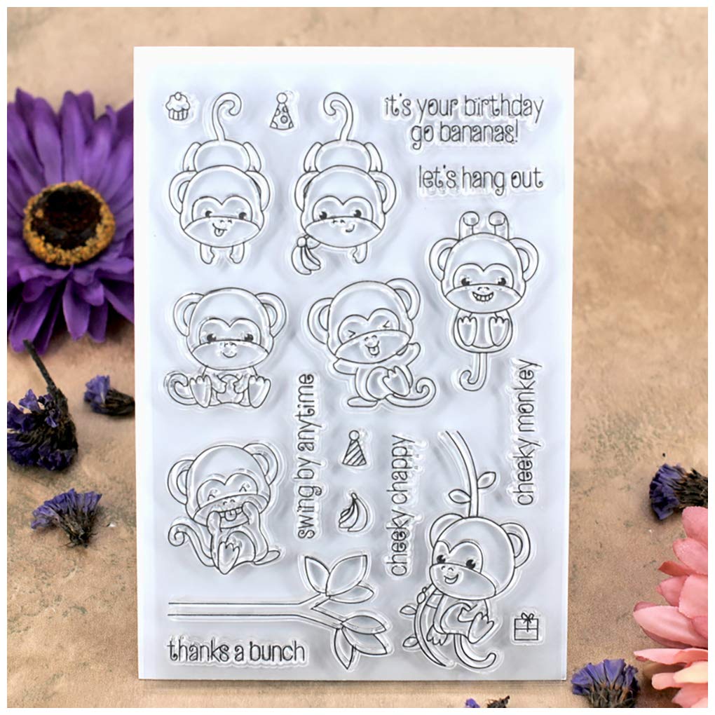 KWELLAM Cheeky Monkey Birthday Thanks a Bunch Clear Stamps for Card Making Decoration and DIY Scrapbooking