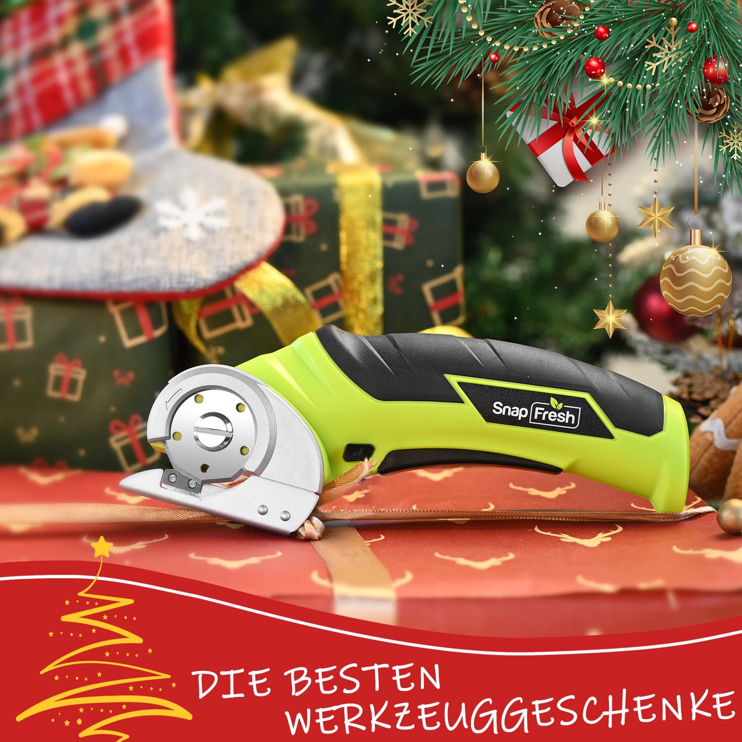SnapFresh Kartonschneider Elektrische Schere 4V Kabellose Rollschneider Akku-Universalschneider Akkuschere - 2 Selbstschärfende Klingen - für Karton, Pappe, Teppich, Leder, Filz, Kunststoff 5
