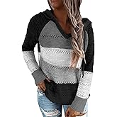 FEKOAFE Women's 2026 Fall Striped Color Block Hoodies Fashion V Neck Knit Sweater Pullovers