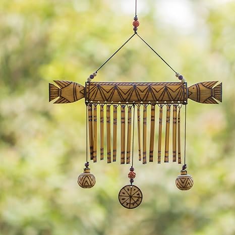 ExclusiveLane Wooden Handmade Decorative Hanging with Hand Burnt Design - Wind Chimes Wall & Door Hanging Wall Decoration Home D