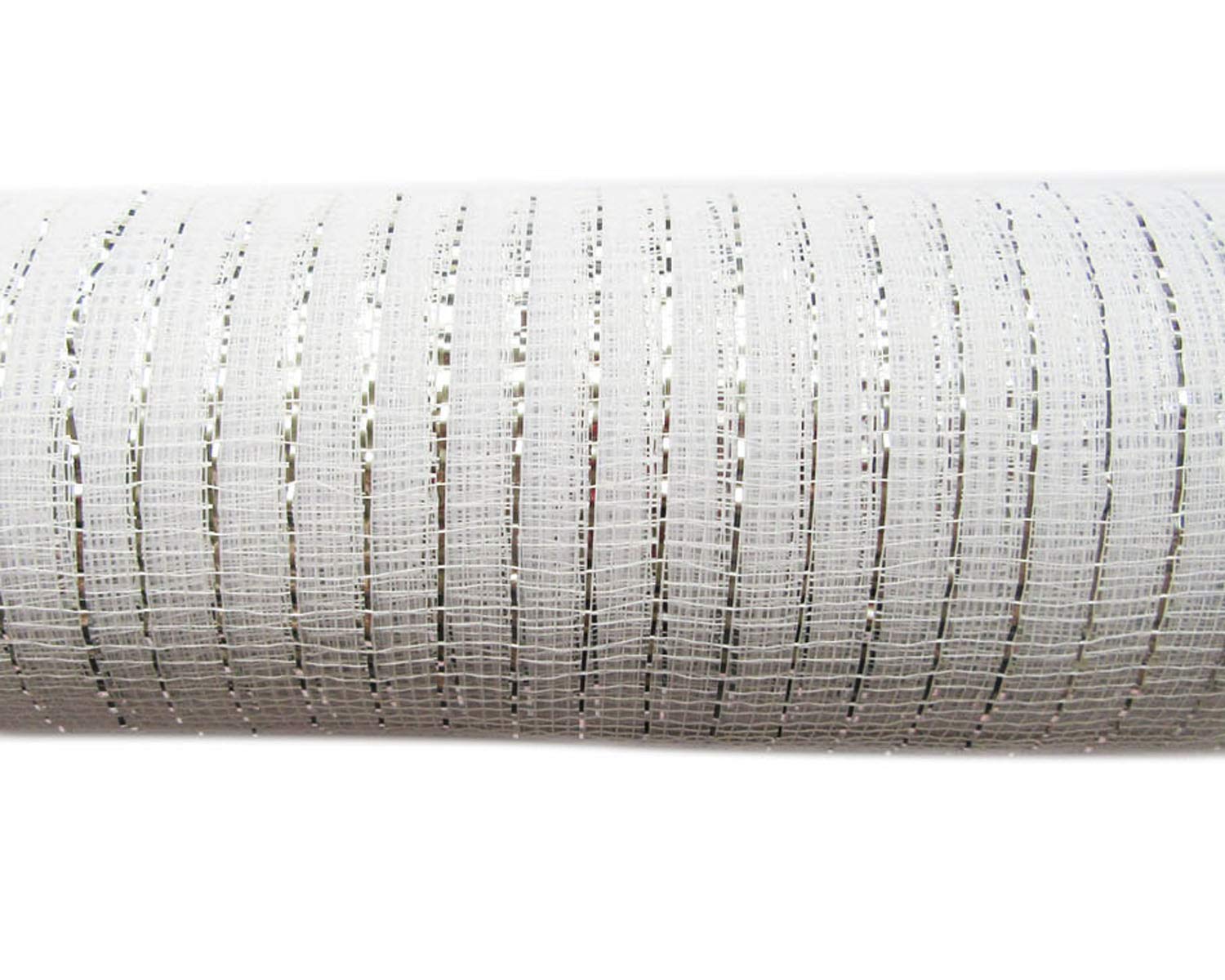 YYCRAFT 10 Yards Metallic Deco Poly Mesh Ribbon for Decoration/Wreath Making Craft (6" x 10 yards(30 feet), White/Silver)
