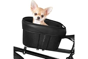 SOUUXIU Dog Bike Basket Stable with Safety Strap Mountain Bike Rack Basket Pet Carrier for Dog Cat fits Mountain Bikes or Folding Bikes for Cycling Shopping Outings, Max Bearing Weight:16.5lbs