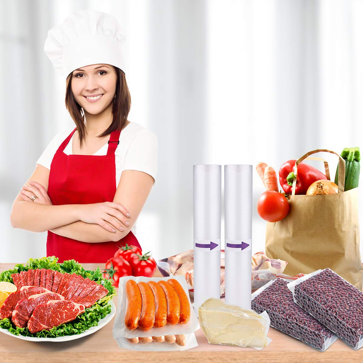 Vakuumierbeutel ACRATO Vakuumbeutel Vakuumrollen 28 cm x 300 cm, 2 Rollen Folienbeutel Strukturbeutel für alle Vakuumiergeräte, Einfrieren Mikrowellen und Sous Vide Verwendbar Transparent