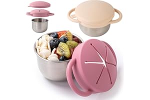 Bufilea 2 Pack Snack Containers for Toddlers, Stainless Steel Toddler Snack Cups with Silicone Food Catcher & Lids,Snack Cups for toddlers Spill Proof