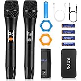 Kmise Wireless Microphones, Dual Cordless Mics 2x30 UHF Adjustable Frequencies with 2 Metal Microphones,Rechargeable Receiver,Auto Paired,1/4 "Output for Karaoke,Party,DJ,Wedding,Church
