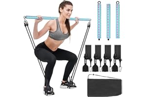 NIMSQURY Adjustable Pilates Bar Kit with 4 Resistance Bands, Portable Pilates Bar Stick for Home Workout, Adjustable Pilate Bar for Gym Fitness