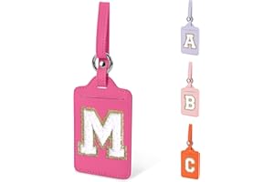 IZUZTA Initial Letter Luggage Tag A for Suitcases TSA Approved, PU Leather Personalized A-Z Luggage Tags with Privacy Cover Name Card, Rose Cute Monogrammed Funny Luggage Tag for Women Kids(1 Pack Letter M)