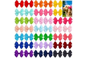 Mruq pet Solid Color Dog Bows Clips, Bulk 40pcs Dog Hair Bows with Metal Clips for Small Medium Dogs Ribbon Material, Mix Handmade Puppy Doggie Barrettes for Dog Hair Grooming Accessories
