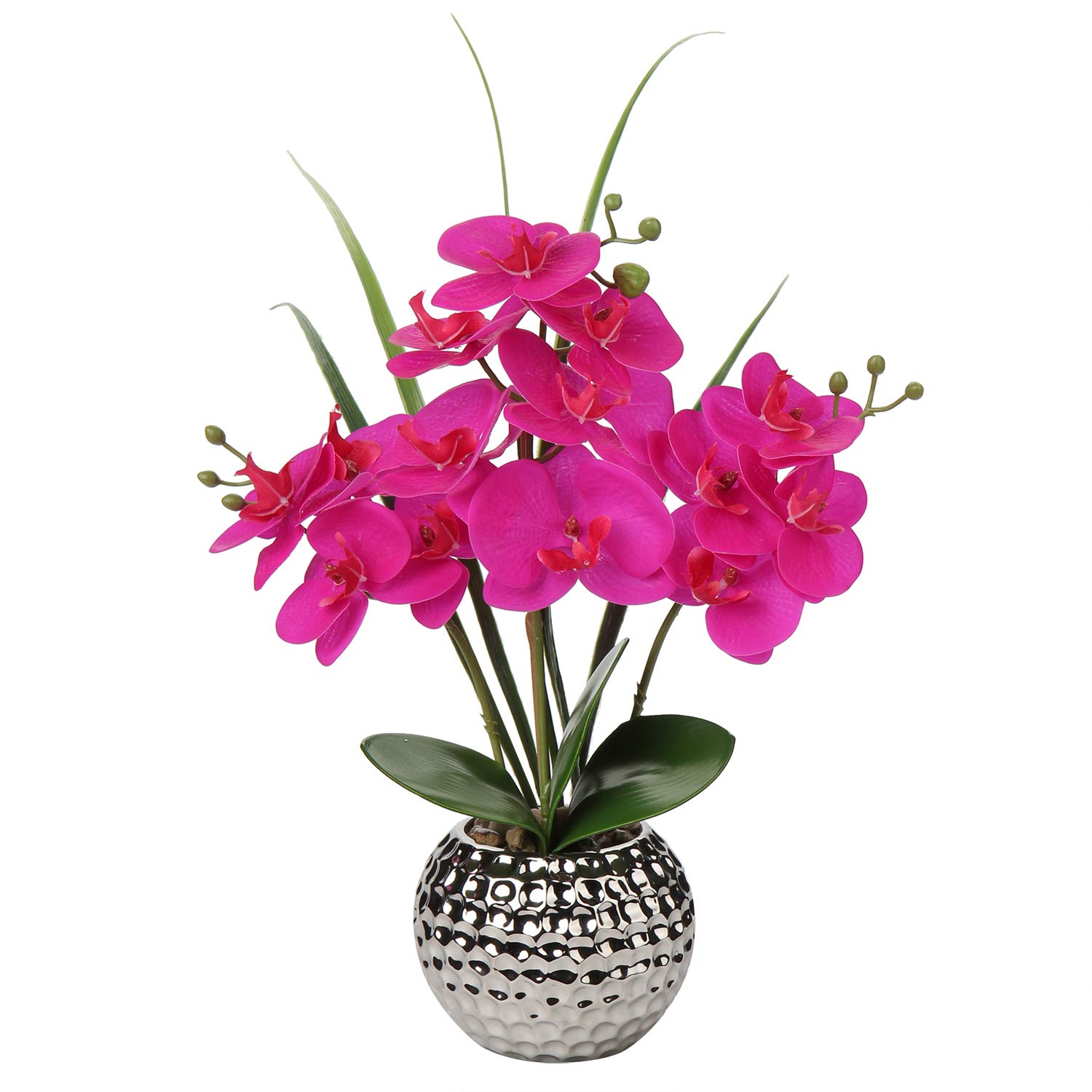 Briful 20.8" Artificial Orchid Plants Purple Orchid Artificial Flowers for Home Decor Real Touch Phalaenopsis in Ceramic Silver Pot Fake Flowers Artificial Orchids for Wedding Table Centerpiece