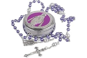CEPRICO ENTERPRISE CEPRICO Catholic Pearl Cross Rosary Necklace — 6mm Glass Beads & 8 Mm Our Father Beads w/Caps, Miraculous Jewelry Box – Perfect Religious Gift for Women, Men — Ideal for Baptism, Prayer, Devotion