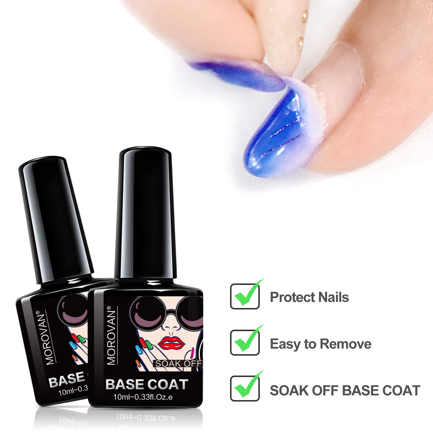 Morovan Gel Base And Top Coat Set - 4 Pcs UV LED Nail Polish Primer and No Wipe Top Coat Gel Nails Sets Quick Dry Long Lasting Clear Gels Manicure Care Kit Gifts for Women Nail Home : Beauty