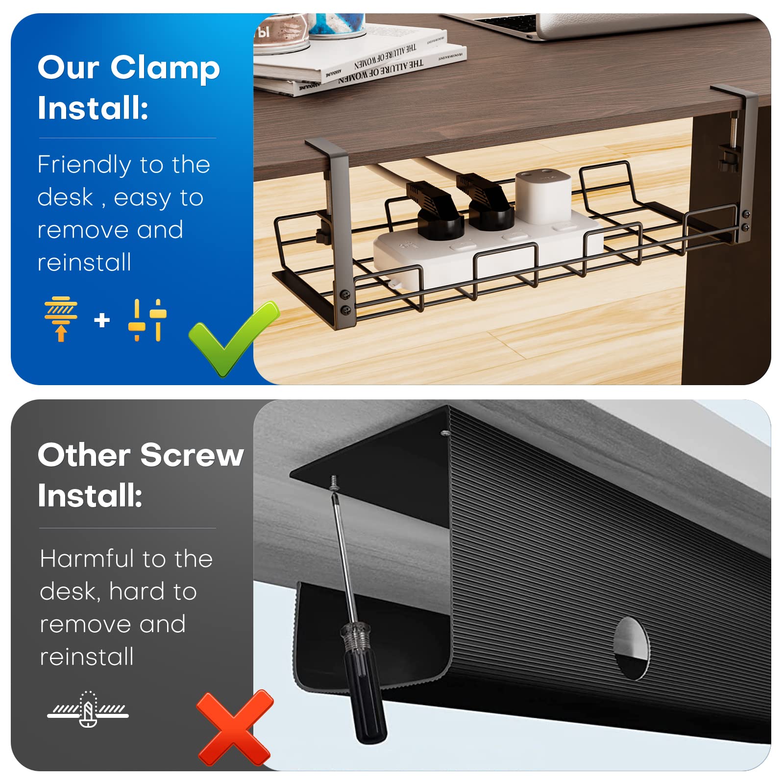 Mua No Drill Under Desk Cable Management Tray, Desk Wire Management ...