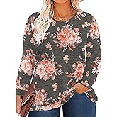 ForHailey Women's Plus Size Tops Long Sleeve Crewneck Tops Colorblock Loose Fit Cute Ladies Tee Shirts