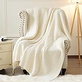 PHF Chenille Waffle Knit Throw Blanket- Plush Warm & Cozy 50" x 60" Ultra Soft Blanket- Chunky Fluffy Waffle Throws for Couch Bed Sofa - Cream