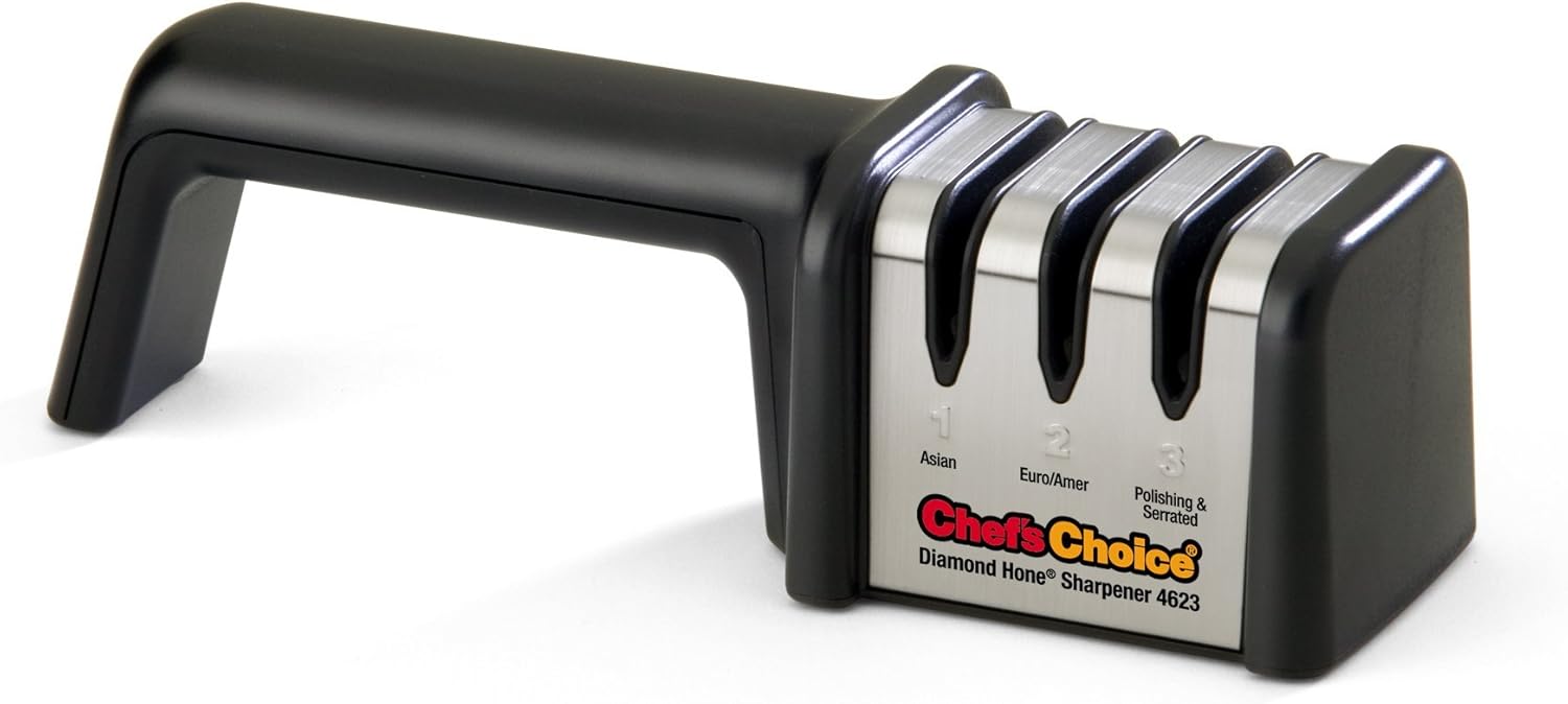 Chef'sChoice 4623009 Versatile Professional Diamond Hone Manual Knife Sharpener 15 and 20 Degree Class, 3-Stage, Black