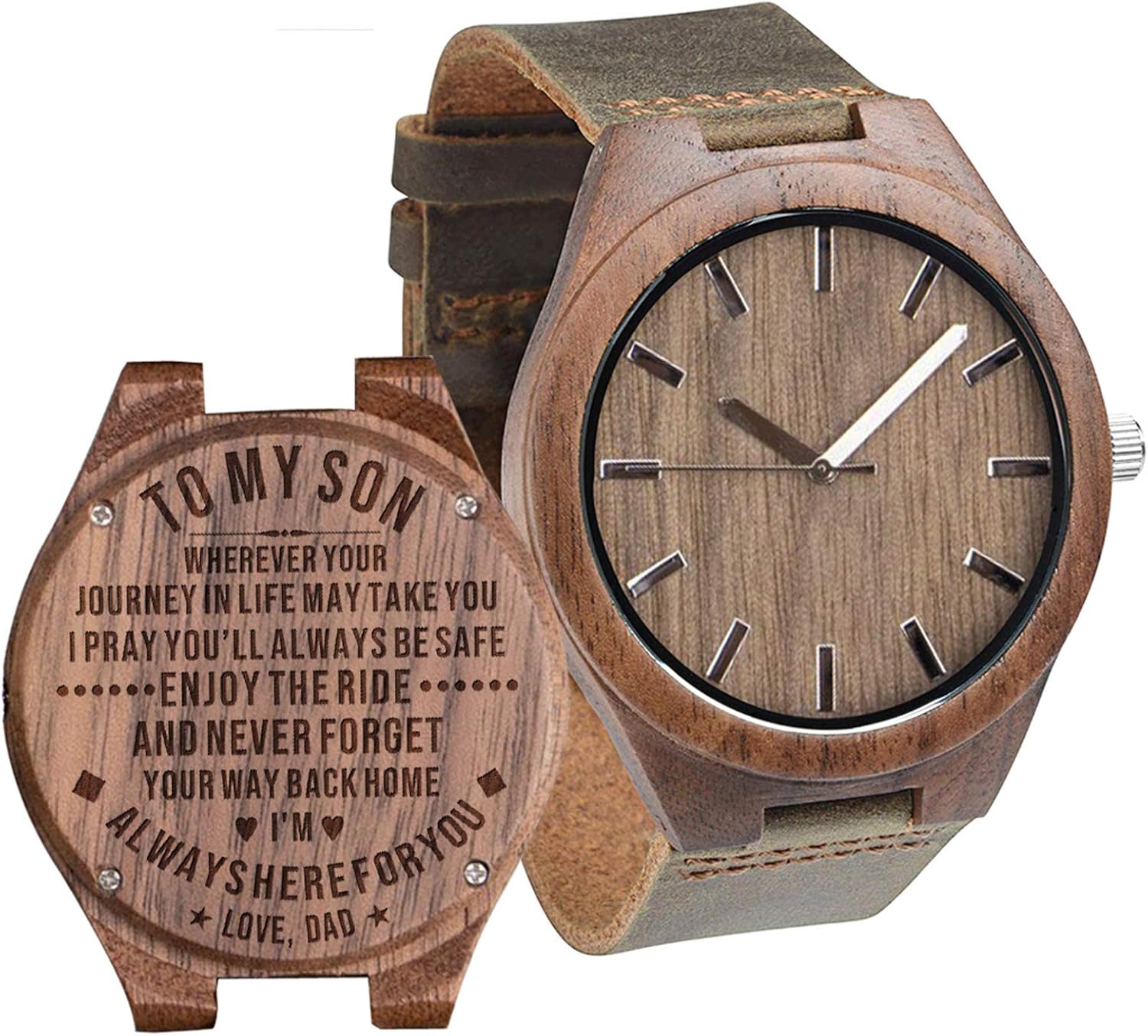 cosvog Men's Engraved Wooden Watches for Son from Dad Engraved 'to My