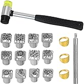 Leather Craft Stamping Tools, Leather Stamping Kit with 12 Tangcao Patterns Stamp and Punch Tools and 25mm Hammer and 3 thimbles for Craft Stamps