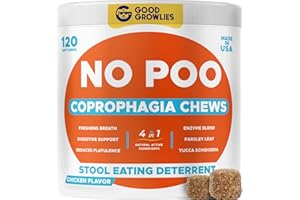 GOODGROWLIES Chew No Poo - Coprophagia Treatment for Dogs - Prevent Dog Poop Eating - Natural Stool Eating Deterrent + Breath Aid - Probiotics & Digestive Enzymes - Boosts Gut Health - Made in USA - 120 Soft Chews