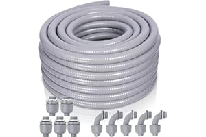 Feotech Liquid-Tight Conduit and Connector Kit - 3/4 Inch 50 FT Non Metallic Liquid Tight Electrical Conduit with 5 Straight and 5 Angle Fittings
